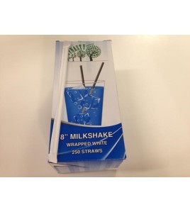 8 Inch Milkshake Individually Wrapped White Straws 500pcs / Box