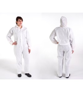 WHITE 60G BREATHABLE MEMBRANE HOODED COVERALL case of 25  WHITE 60G BREATHABLE MEMBRANE HOODED COVERALL case of 25