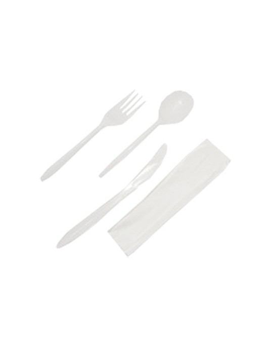 White Medium Weight 6 Piece Kit - Knife, Fork, Spoon, Napkin salt , paper - 250 per case