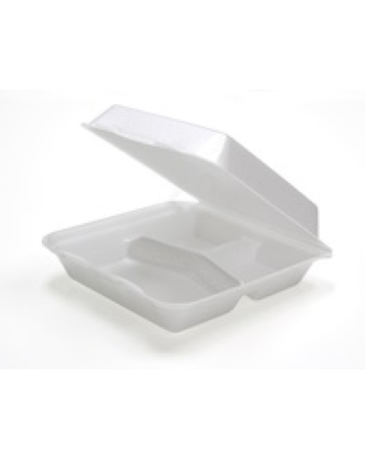Pactiv: Foam Hinged Lid Containers White Small Three Compartment 150pcs / Case