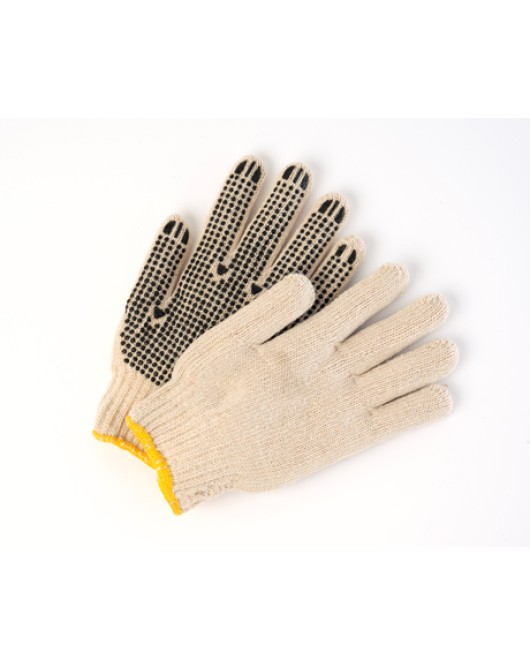STRING KNIT GLOVES WITH PALM DOTS POLY/COTTON 12 pairs 